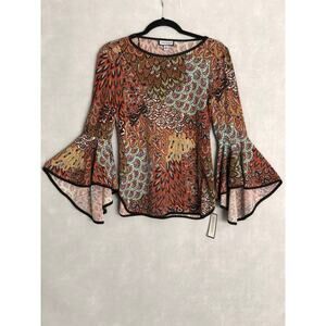 Sam and Jess Women's XS Contrast Trim Bell-Sleeve Top NEW